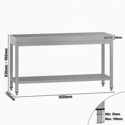 GGM Gastro Commercial Stainless Steel Centre Table ECO - 1600x700mm - with Undershelf