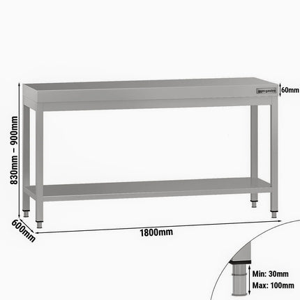 GGM Gastro Commercial Stainless Steel Centre Table ECO - 1800x600mm - with Undershelf