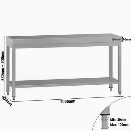 GGM Gastro Commercial Stainless Steel Centre Table ECO - 2000x600mm - with Undershelf