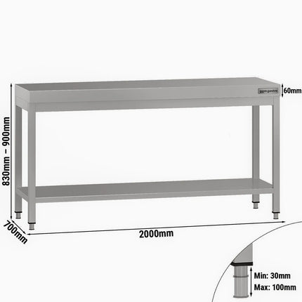 GGM Gastro Commercial Stainless Steel Centre Table ECO - 2000x700mm - with Undershelf