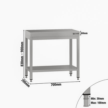 GGM Gastro Commercial Stainless Steel Centre Table ECO - 700x700mm - with Undershelf - with Cross Bracing