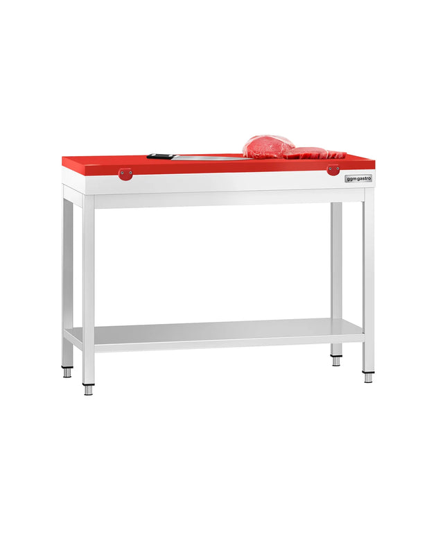 GGM Gastro Commercial Stainless Steel Centre Table PREMIUM - 1000x600mm - with Undershelf - with Red Chopping Board