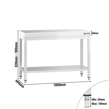 GGM Gastro Commercial Stainless Steel Centre Table PREMIUM - 1000x600mm - with Undershelf