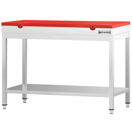 GGM Gastro Commercial Stainless Steel Centre Table PREMIUM - 1000x600mm - with Undershelf - with Red Chopping Board