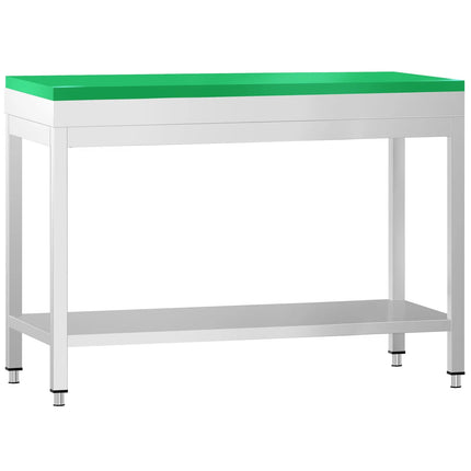 GGM Gastro Commercial Stainless Steel Centre Table PREMIUM - 1000x600mm - with Undershelf - with Green Chopping Board