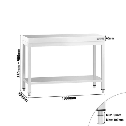 GGM Gastro Commercial Stainless Steel Centre Table PREMIUM - 1000x700mm - with Undershelf