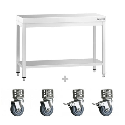 GGM Gastro Commercial Stainless Steel Centre Table PREMIUM - 1000x700mm - with Undershelf - with Wheels