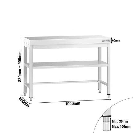 GGM Gastro Commercial Stainless Steel Centre Table PREMIUM - 1000x800mm - with Undershelf - with Additional Undershelf (mid-shelf) - with Cross Bracing