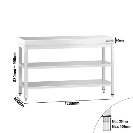 GGM Gastro Commercial Stainless Steel Centre Table PREMIUM - 1200x600mm - with Undershelf - with 2 Undershelves - with Cross Bracing