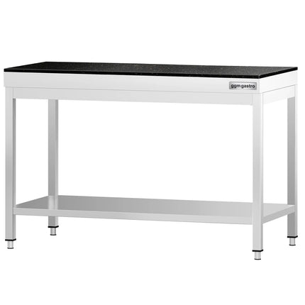 GGM Gastro Commercial Stainless Steel Centre Table PREMIUM - 1200x600mm - with Undershelf - with Granite Worktop
