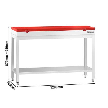 GGM Gastro Commercial Stainless Steel Centre Table PREMIUM - 1200x700mm - with Undershelf - with Red Chopping Board