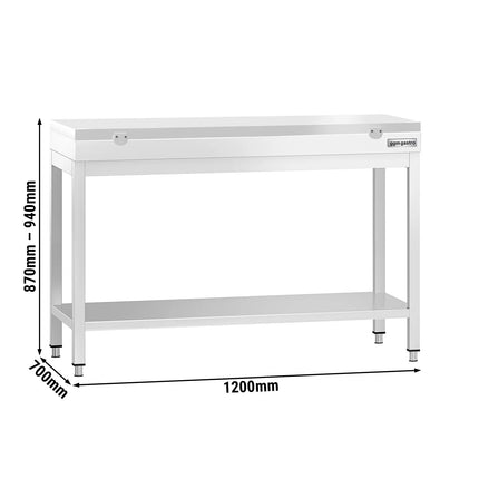 GGM Gastro Commercial Stainless Steel Centre Table PREMIUM - 1200x700mm - with Undershelf - with Cross Bracing - with Green/White Chopping Board