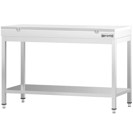 GGM Gastro Commercial Stainless Steel Centre Table PREMIUM - 1200x700mm - with Undershelf - with Cross Bracing - with Green/White Chopping Board