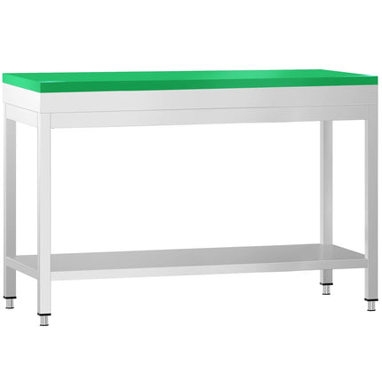 GGM Gastro Commercial Stainless Steel Centre Table PREMIUM - 1200x700mm - with Undershelf - with Green Chopping Board