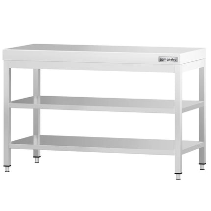 GGM Gastro Commercial Stainless Steel Centre Table PREMIUM - 1200x700mm - with Undershelf - with 2 Undershelves - with Cross Bracing