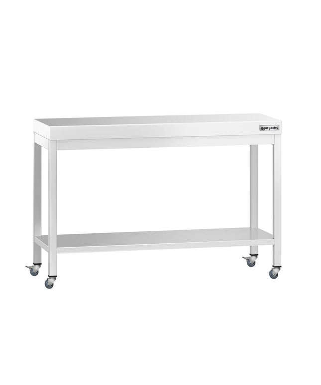 GGM Gastro Commercial Stainless Steel Centre Table PREMIUM - 1200x800mm - with Undershelf - with 2 Undershelves - with Wheels