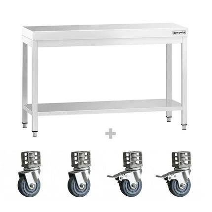 GGM Gastro Commercial Stainless Steel Centre Table PREMIUM - 1200x800mm - with Undershelf - with 2 Undershelves - with Wheels