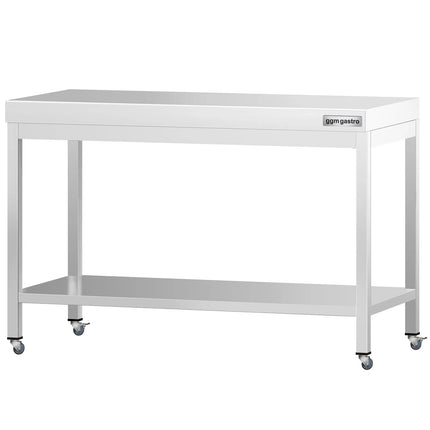GGM Gastro Commercial Stainless Steel Centre Table PREMIUM - 1200x800mm - with Undershelf - with 2 Undershelves - with Wheels