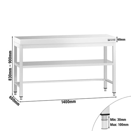 GGM Gastro Commercial Stainless Steel Centre Table PREMIUM - 1400x600mm - with Undershelf - with Cross Bracing