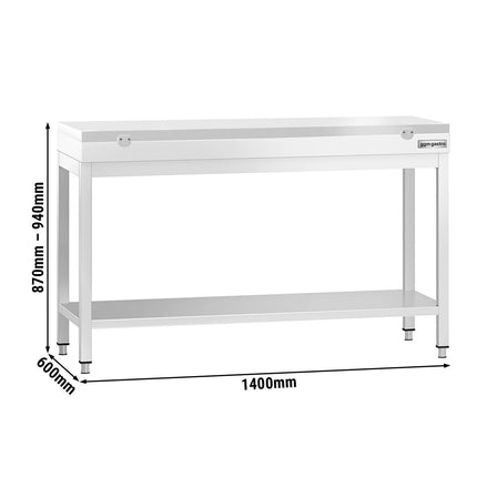 GGM Gastro Commercial Stainless Steel Centre Table PREMIUM - 1400x600mm - with Undershelf - with White Chopping Board