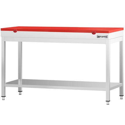 GGM Gastro Commercial Stainless Steel Centre Table PREMIUM - 1400x600mm - with Undershelf - with Green/Red/White Chopping Board