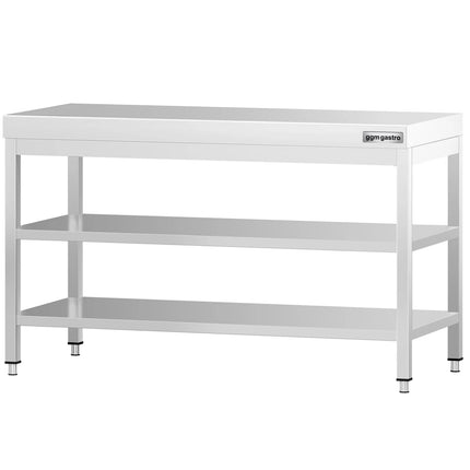 GGM Gastro Commercial Stainless Steel Centre Table PREMIUM - 1400x600mm - with Undershelf - with 2 Undershelves - with Cross Bracing