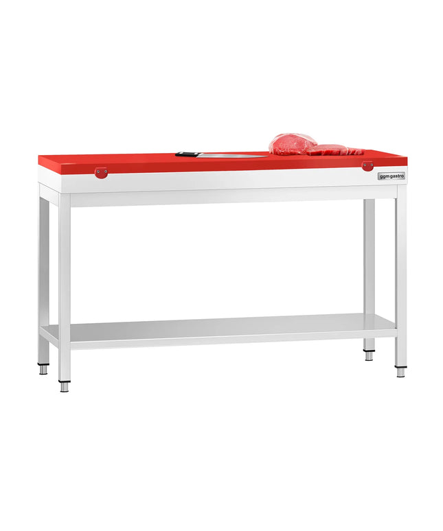 GGM Gastro Commercial Stainless Steel Centre Table PREMIUM - 1400x700mm - with Undershelf - with Green/Red/White Chopping Board