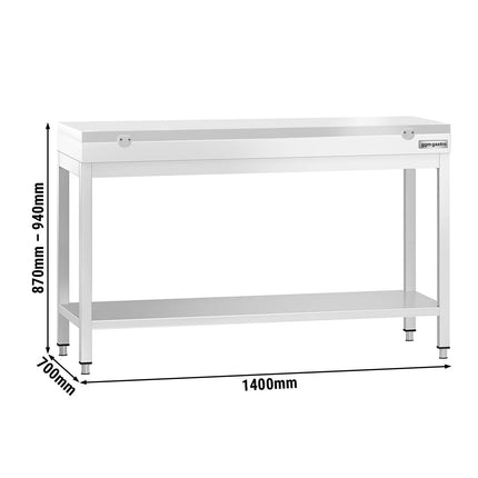 GGM Gastro Commercial Stainless Steel Centre Table PREMIUM - 1400x700mm - with Undershelf - with White Chopping Board