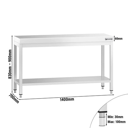 GGM Gastro Commercial Stainless Steel Centre Table PREMIUM - 1400x700mm - with Undershelf