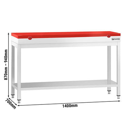 GGM Gastro Commercial Stainless Steel Centre Table PREMIUM - 1400x700mm - with Undershelf - with Green/Red/White Chopping Board