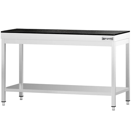 GGM Gastro Commercial Stainless Steel Centre Table PREMIUM - 1400x700mm - with Undershelf - with Granite Worktop