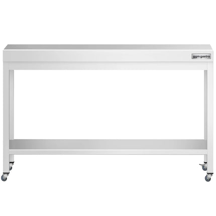 GGM Gastro Commercial Stainless Steel Centre Table PREMIUM - 1400x700mm - with Undershelf - with Wheels