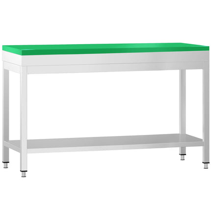 GGM Gastro Commercial Stainless Steel Centre Table PREMIUM - 1400x700mm - with Undershelf - with Green Chopping Board