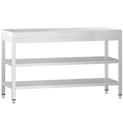 GGM Gastro Commercial Stainless Steel Centre Table PREMIUM - 1400x700mm - with Undershelf - with 2 Undershelves - with Cross Bracing