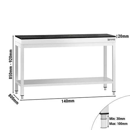 GGM Gastro Commercial Stainless Steel Centre Table PREMIUM - 1400x800mm - with Undershelf - with Granite Worktop