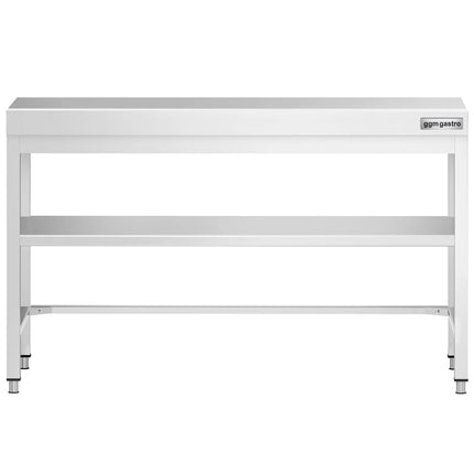 GGM Gastro Commercial Stainless Steel Centre Table PREMIUM - 1400x800mm - with Undershelf - with Additional Undershelf (mid-shelf) - with Cross Bracing