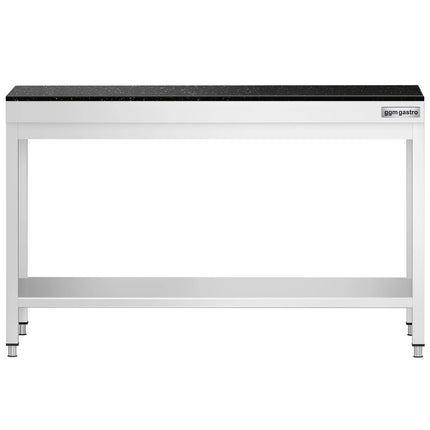 GGM Gastro Commercial Stainless Steel Centre Table PREMIUM - 1400x800mm - with Undershelf - with Granite Worktop