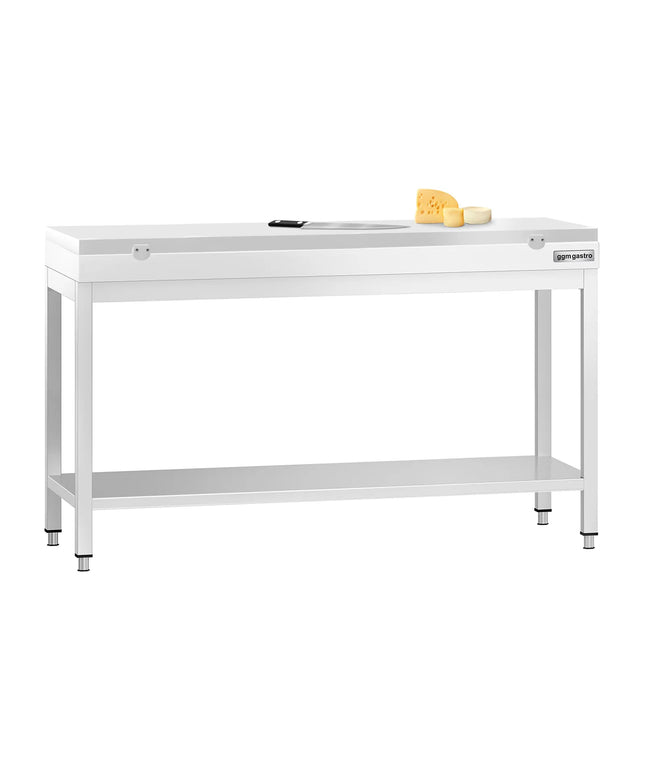 GGM Gastro Commercial Stainless Steel Centre Table PREMIUM - 1500x700mm - with Undershelf - with 2 Undershelves - with Green/Red/White Chopping Board