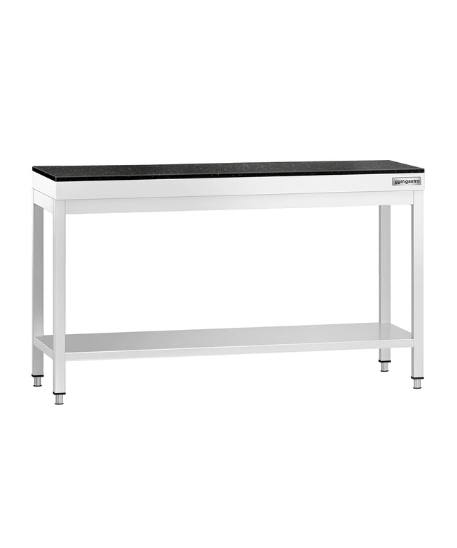 GGM Gastro Commercial Stainless Steel Centre Table PREMIUM - 1500x700mm - with Undershelf - with Granite Worktop