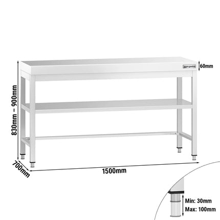 GGM Gastro Commercial Stainless Steel Centre Table PREMIUM - 1500x700mm - with Undershelf - with Cross Bracing