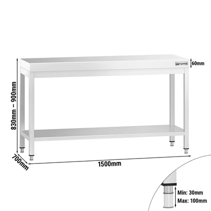 GGM Gastro Commercial Stainless Steel Centre Table PREMIUM - 1500x700mm - with Undershelf