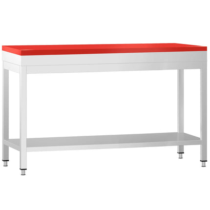GGM Gastro Commercial Stainless Steel Centre Table PREMIUM - 1500x700mm - with Undershelf - with 2 Undershelves - with Red Chopping Board