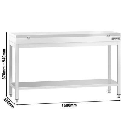 GGM Gastro Commercial Stainless Steel Centre Table PREMIUM - 1500x800mm - with Undershelf - with 2 Undershelves - with Green/Red/White Chopping Board