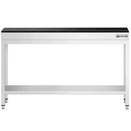 GGM Gastro Commercial Stainless Steel Centre Table PREMIUM - 1500x800mm - with Undershelf - with Granite Worktop