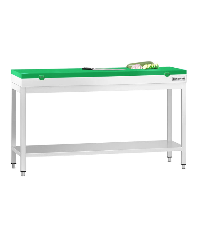 GGM Gastro Commercial Stainless Steel Centre Table PREMIUM - 1600x600mm - with Undershelf - with Green Chopping Board