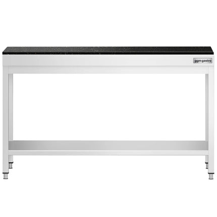 GGM Gastro Commercial Stainless Steel Centre Table PREMIUM - 1600x600mm - with Undershelf - with 2 Undershelves - with Cross Bracing - with Granite Worktop