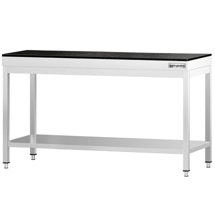 GGM Gastro Commercial Stainless Steel Centre Table PREMIUM - 1600x600mm - with Undershelf - with 2 Undershelves - with Cross Bracing - with Granite Worktop