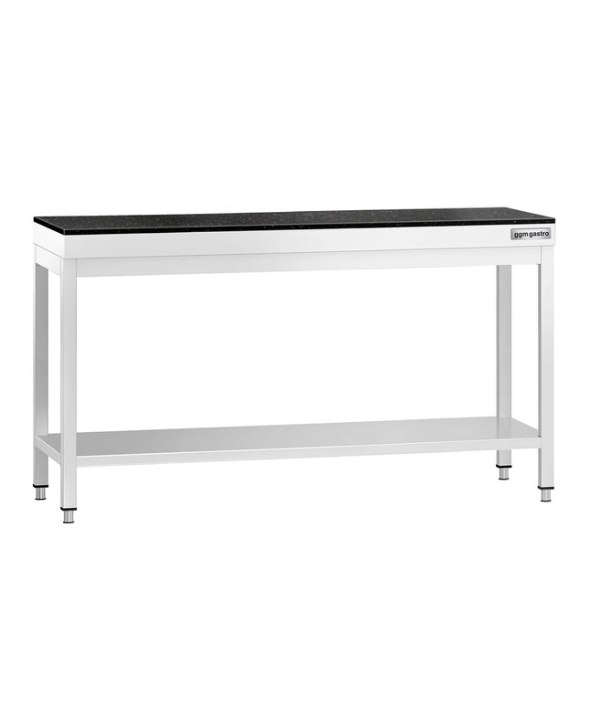 GGM Gastro Commercial Stainless Steel Centre Table PREMIUM - 1600x700mm - with Undershelf - with 2 Undershelves - with Granite Worktop