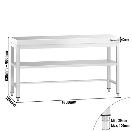 GGM Gastro Commercial Stainless Steel Centre Table PREMIUM - 1600x700mm - with Undershelf - with Cross Bracing