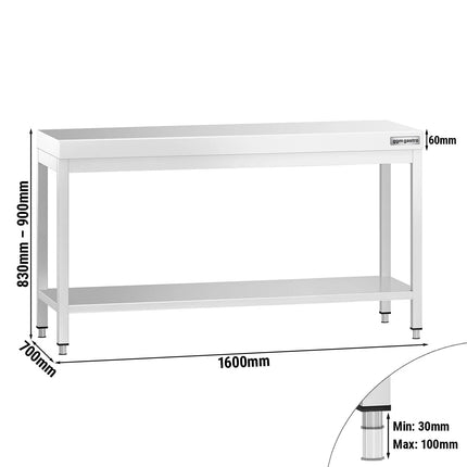 GGM Gastro Commercial Stainless Steel Centre Table PREMIUM - 1600x700mm - with Undershelf
